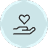 Icon of a hand holding a heart symbolizing care and support.